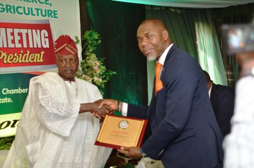 Mr. Victor Aiyetoro receiving plaque on behalf of Odu'a Investment Company Limited